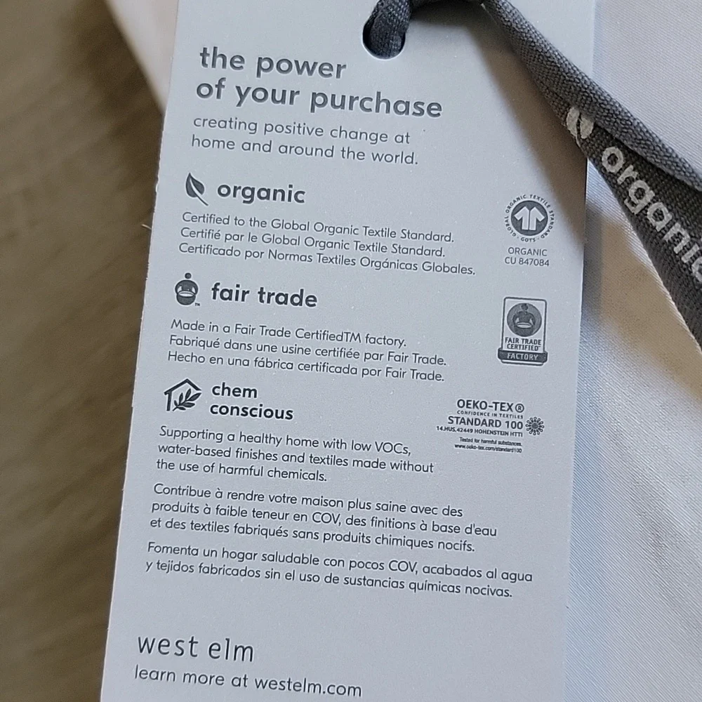 West Elm Euro Sham Organic Sateen Marble Frost Gray